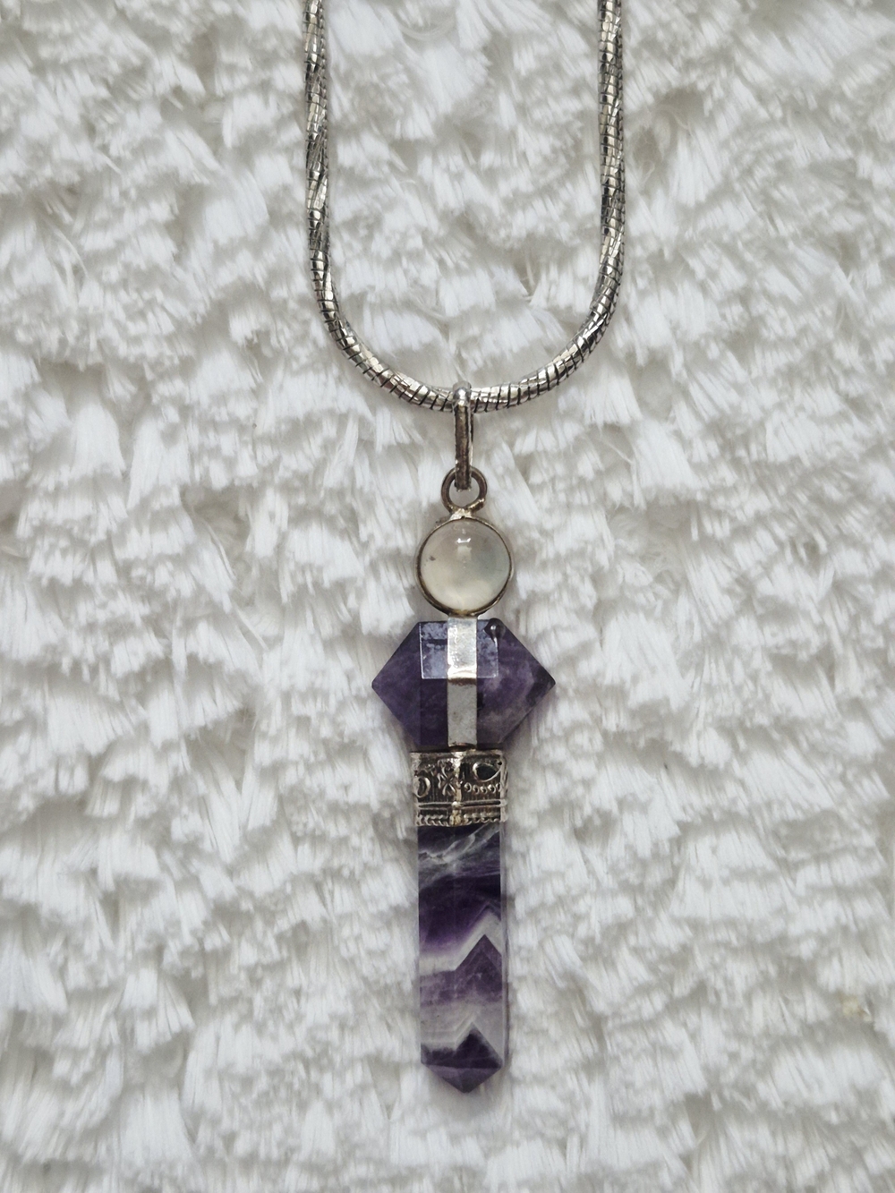 Vintage Silver Plated Amethyst Chevron Crystal Pendant